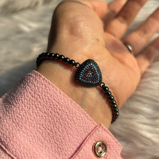 Evil Eye Triangle Black Bracelet in Black Beads