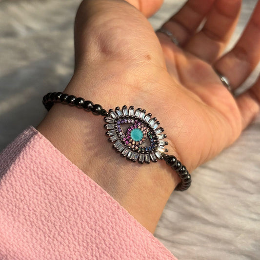 Evil Eye Black Bracelet in Black Beads
