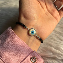 Load image into Gallery viewer, Evil Eye White Bracelet In Silver and Black Band
