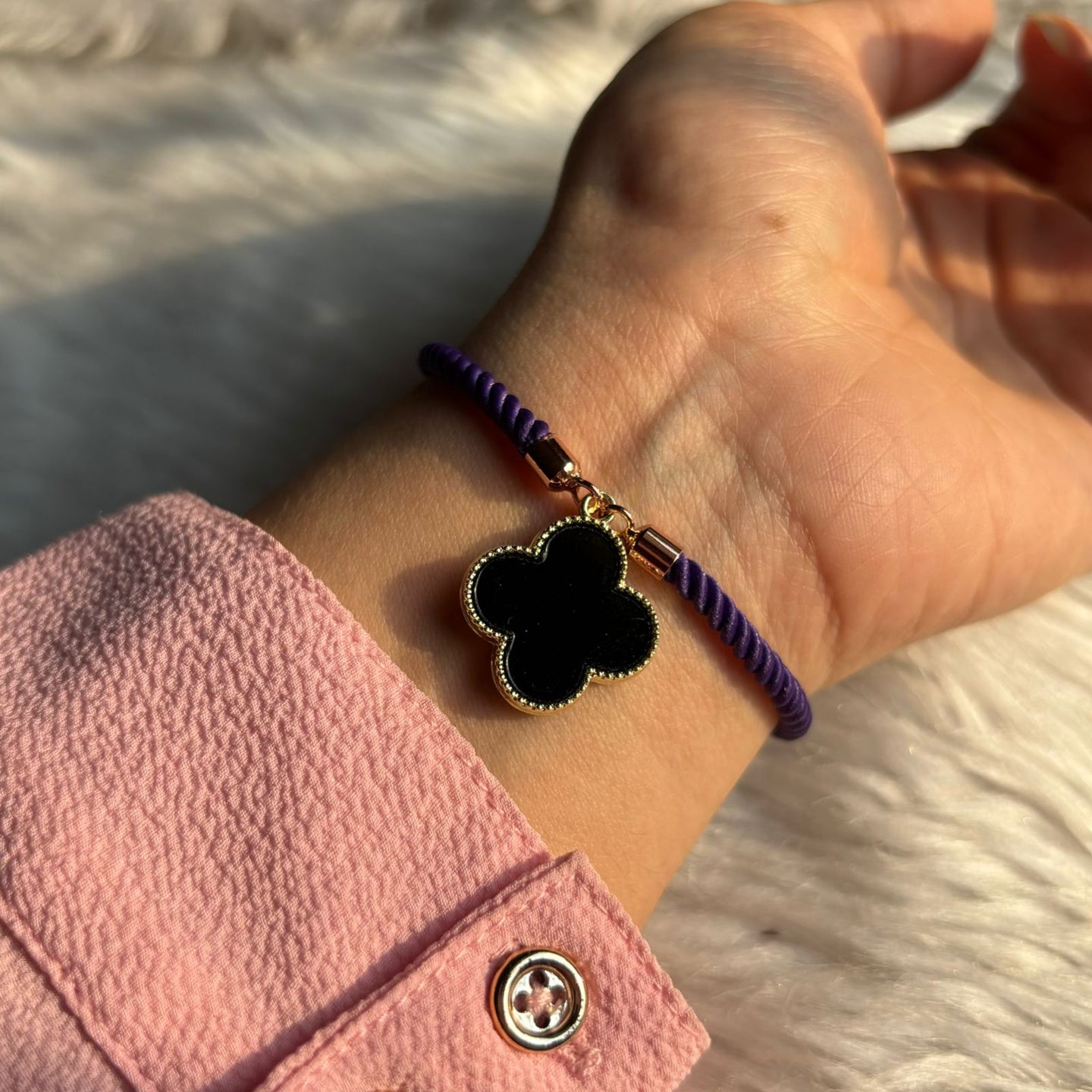 Black Clover Gold Color Bracelet with Purple Band