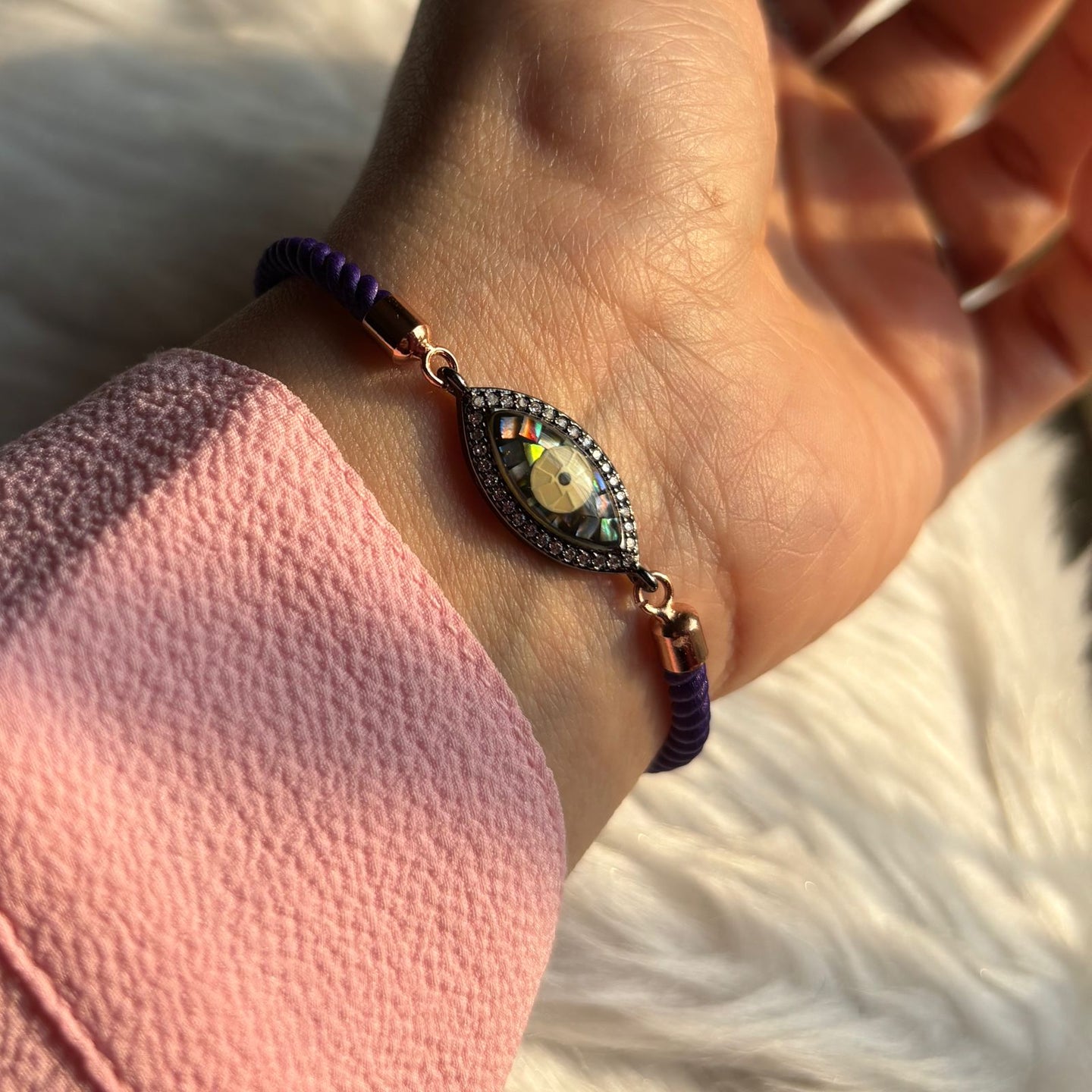 Holographic Evil Eye Rose Gold Color Bracelet Purple Band