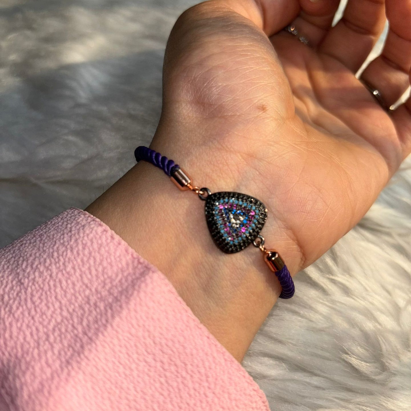 Blue Evil Eye Rose Gold Color with Purple Band Bracelet