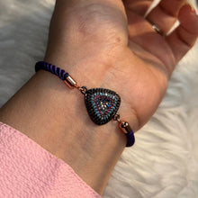 Load image into Gallery viewer, Blue Evil Eye Rose Gold Color with Purple Band
