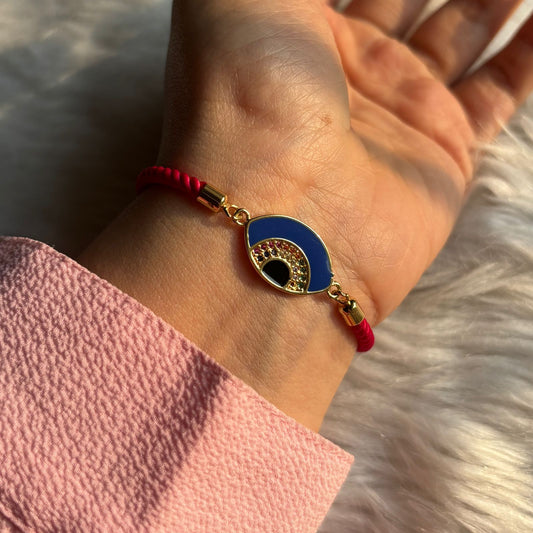Blue Evil Eye Rose Gold Color with Pink Band