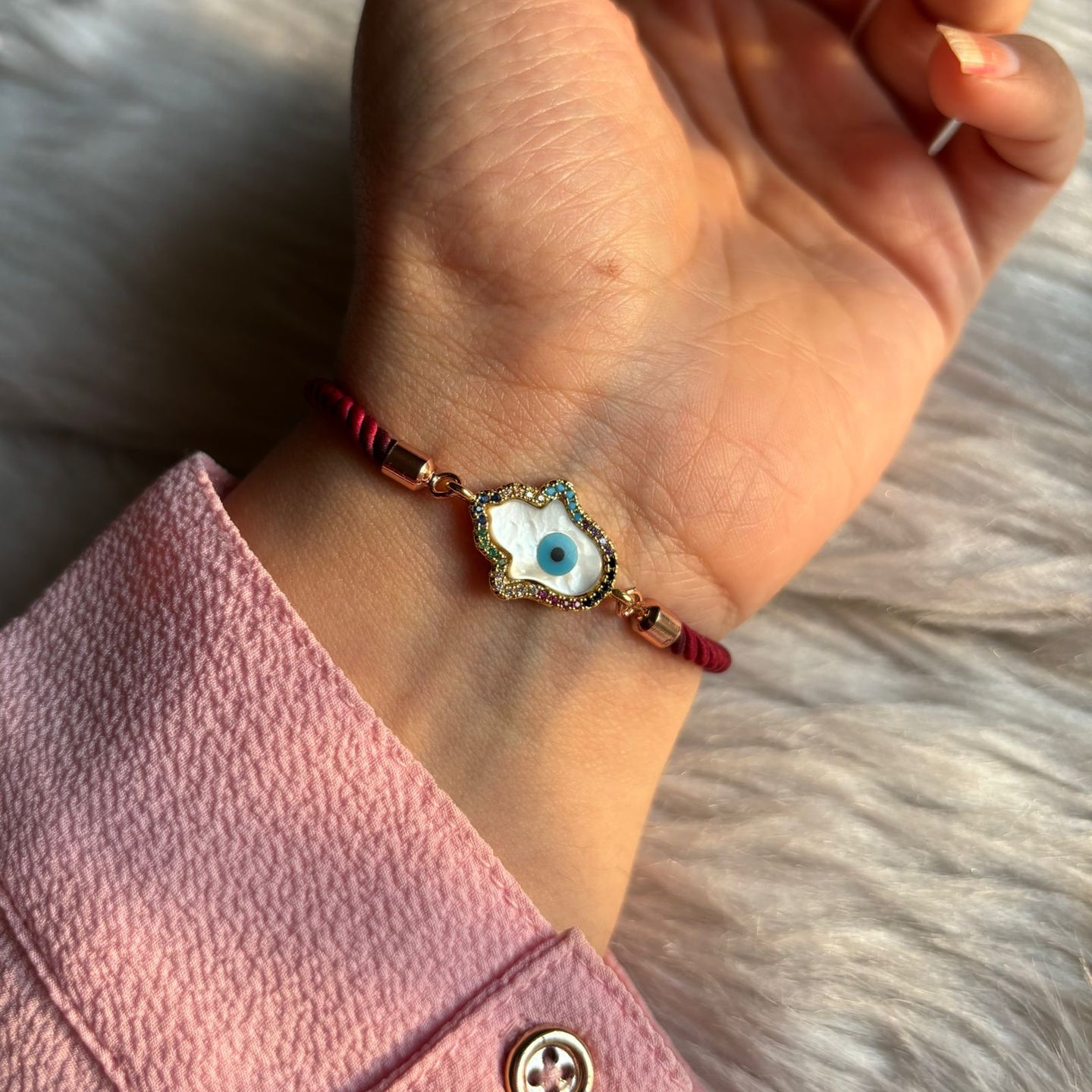 Hamsa Evil Eye Bracelet in Maroon Red Band