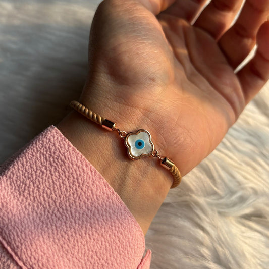 Clover Evil Eye Bracelet in Cream Band