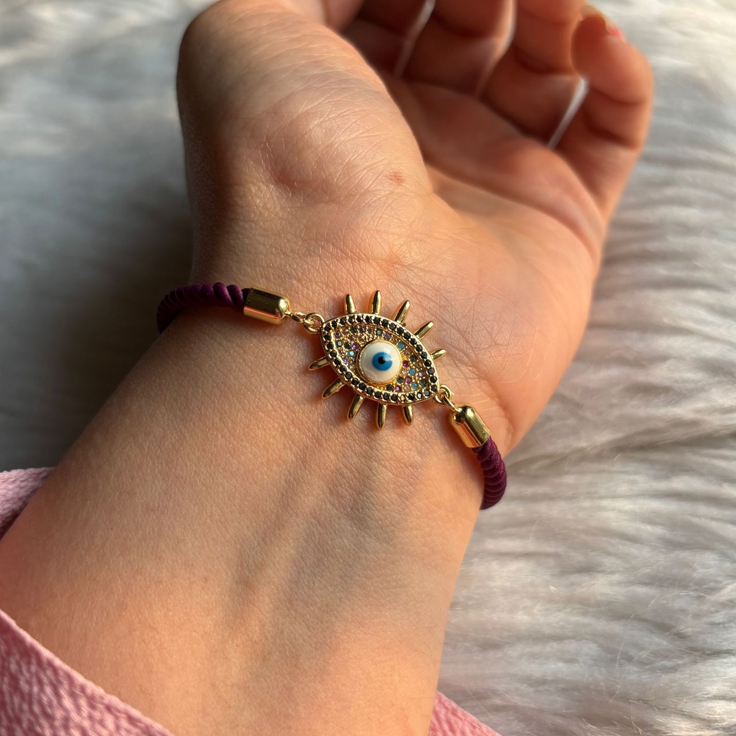 White Evil Eye in Purple Color Bracelet