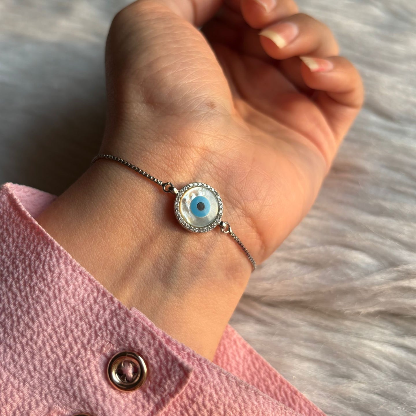 White Evil Eye Silver Color Bracelet