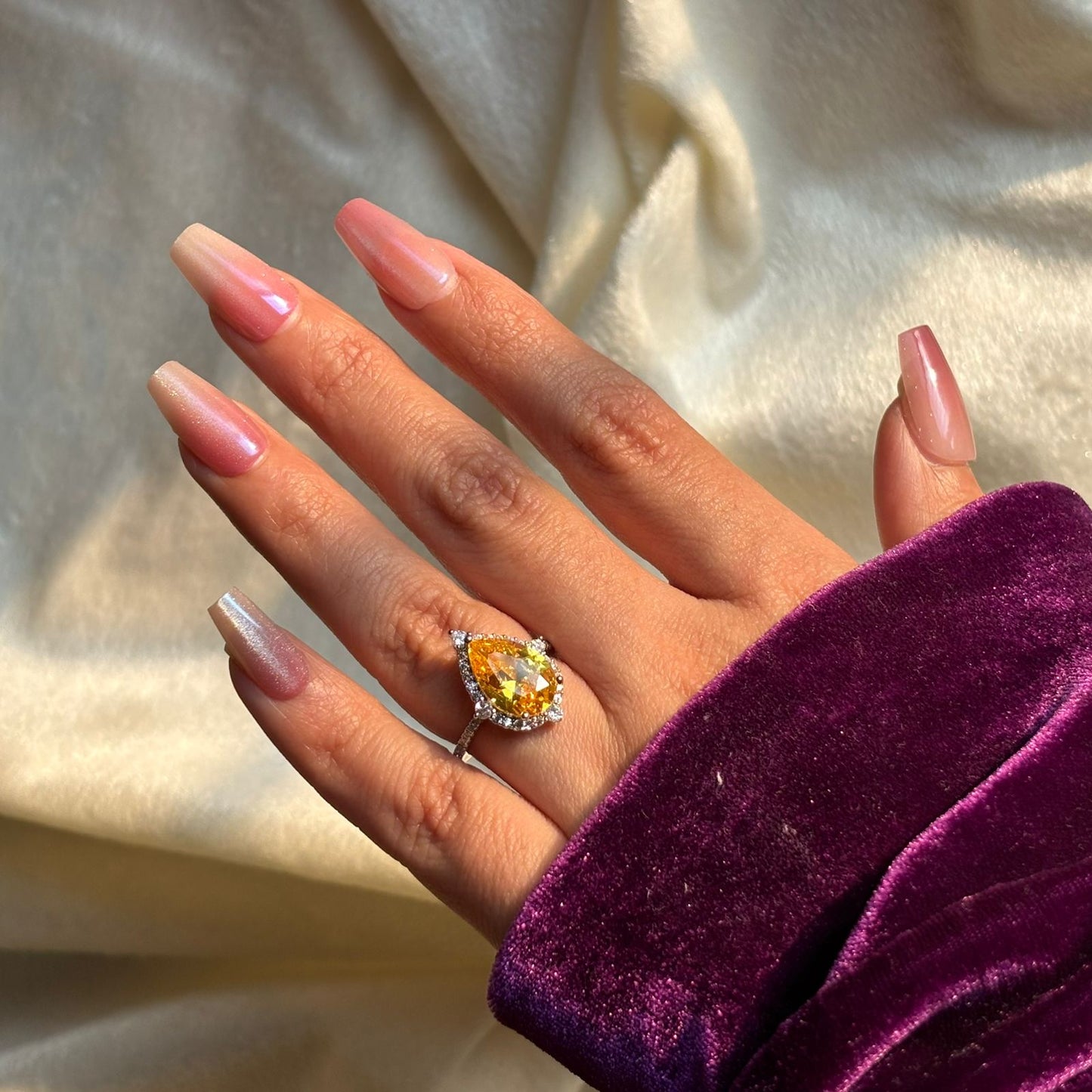 Drop Solitaire Ring ( Silver Adjustable )