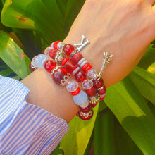 Load image into Gallery viewer, Red Eifel Tower Beaded Crystals Stack Elastic Bracelet With Customised Initial (Gold)
