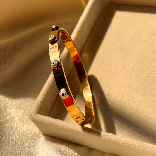 White Sky Evil Eye Catchy Kada Bracelet Bangle -  22k Gold Plated