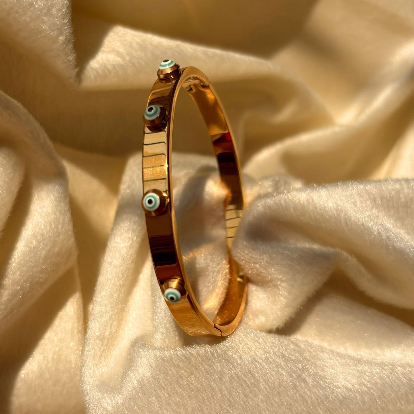 White Sky Evil Eye Catchy Kada Bracelet Bangle -  22k Gold Plated
