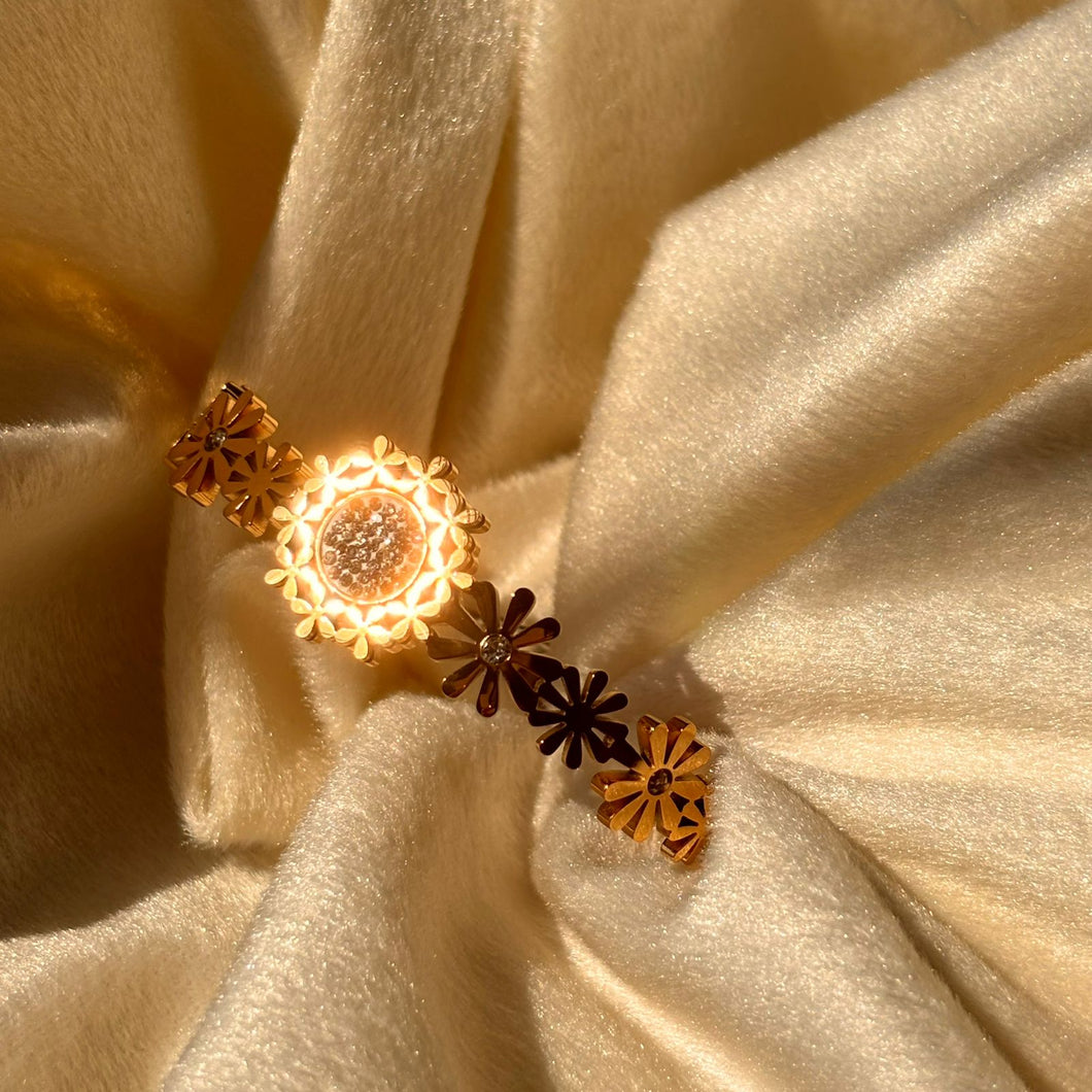 Sunflower Loaded Kada Bracelet Bangle Slip On -  Gold