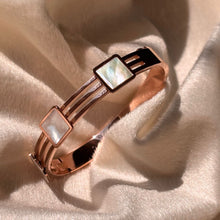 Load image into Gallery viewer, Mother of Pearl White Squares Kada Bracelet Bangle -  Rose Gold
