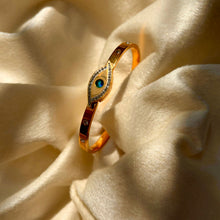 Load image into Gallery viewer, Sapphire Blue Evil Eye Kada Bracelet Bangle -  Gold
