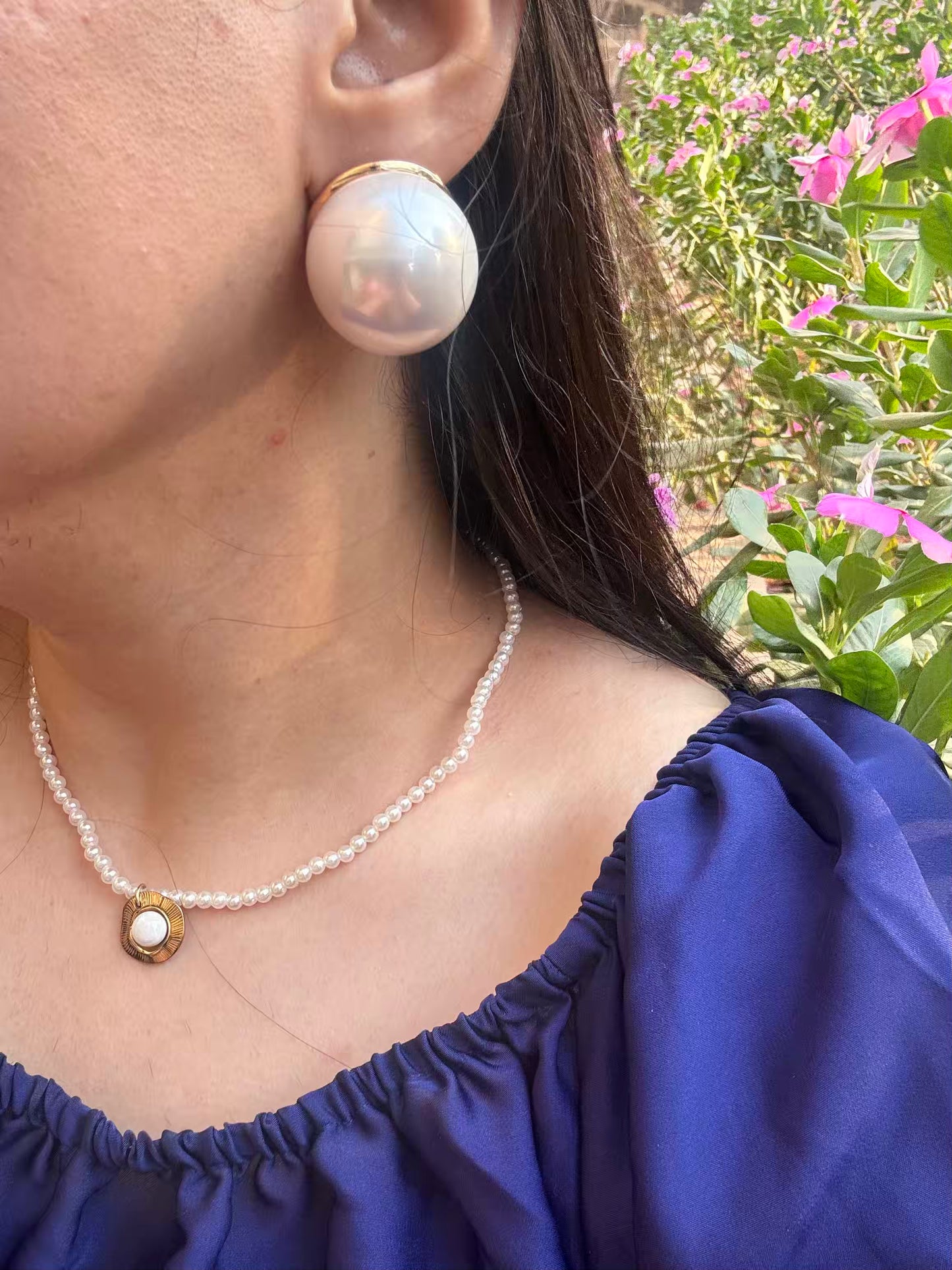 Pure White Oversized 2.8cm Pearl Clip ons Studs Earrings - Gold Plated ( ORDER Carefully NO EXCHANGE for SIZE Issues)