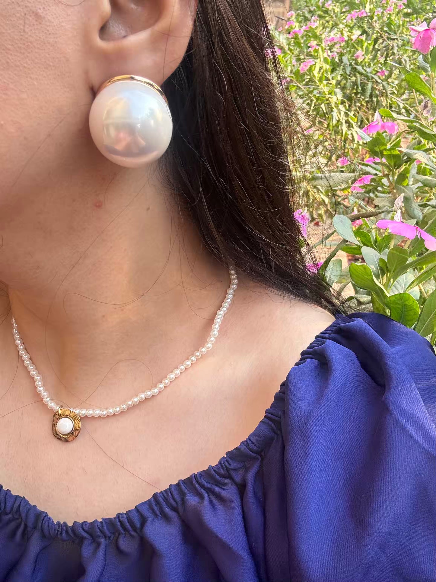 Pure White Oversized 2.8cm Pearl Clip ons Studs Earrings - Gold Plated ( ORDER Carefully NO EXCHANGE for SIZE Issues)