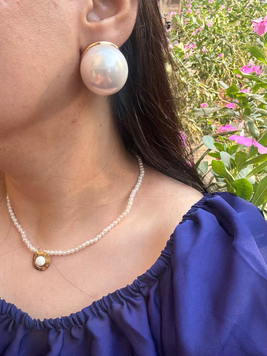 Pure White Oversized 2.8cm Pearl Clip ons Studs Earrings - Gold Plated ( ORDER Carefully NO EXCHANGE for SIZE Issues)