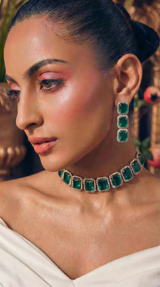 Ocean Blue Sapphire Cushion Halo Statement Necklace Set