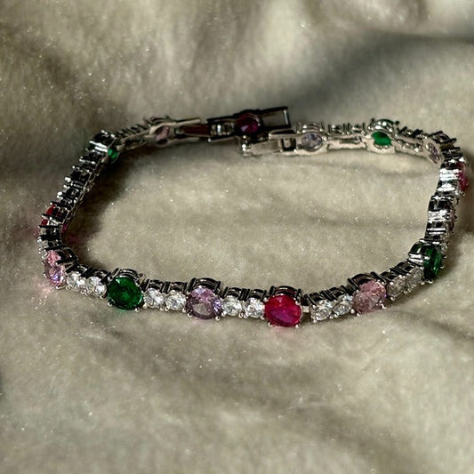 Colourful Diamonds Bracelet ( Silver )