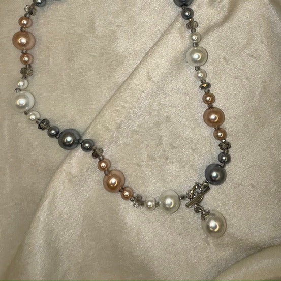 White Pearls Beads Necklace - Silver