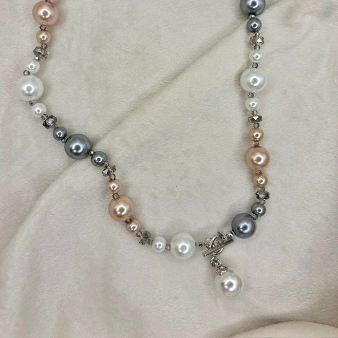 White Pearls Beads Necklace - Silver