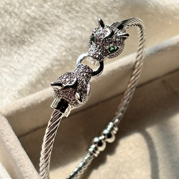 Silver Panther Bangle Bracelet- Flexible Unisex