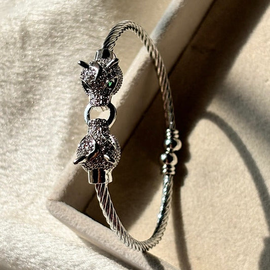 Silver Panther Bangle Bracelet- Flexible Unisex