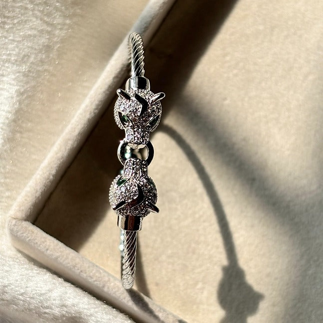Silver Panther Bangle Bracelet- Flexible Unisex