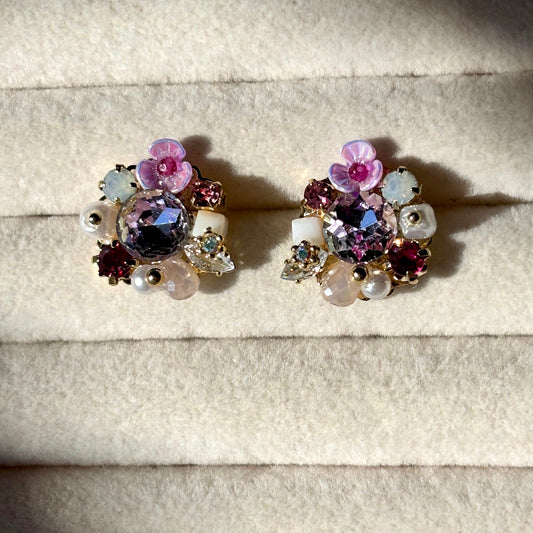 Amethyst Pink Flower Ear Studs