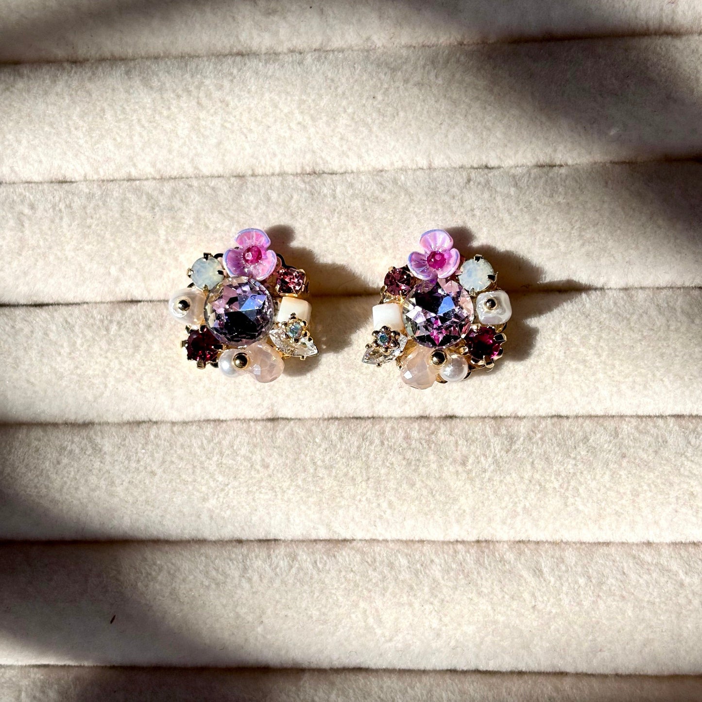 Amethyst Pink Flower Ear Studs