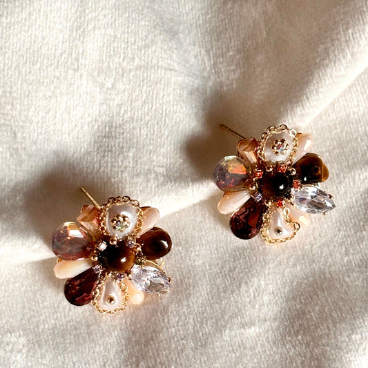Premium Cat Eye Beads Floral Earrings