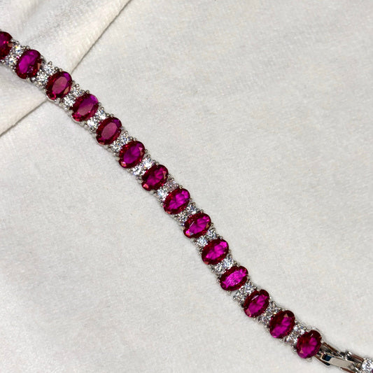 Magenta Pink Ruby Tennis Bracelet ( Silver )