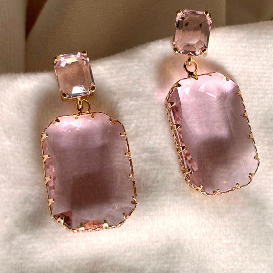 Pink Solitaire Drops Earrings