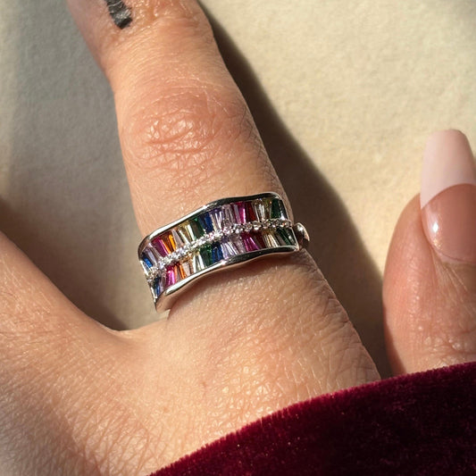 Regal Rainbow Silver Ring - Adjustable