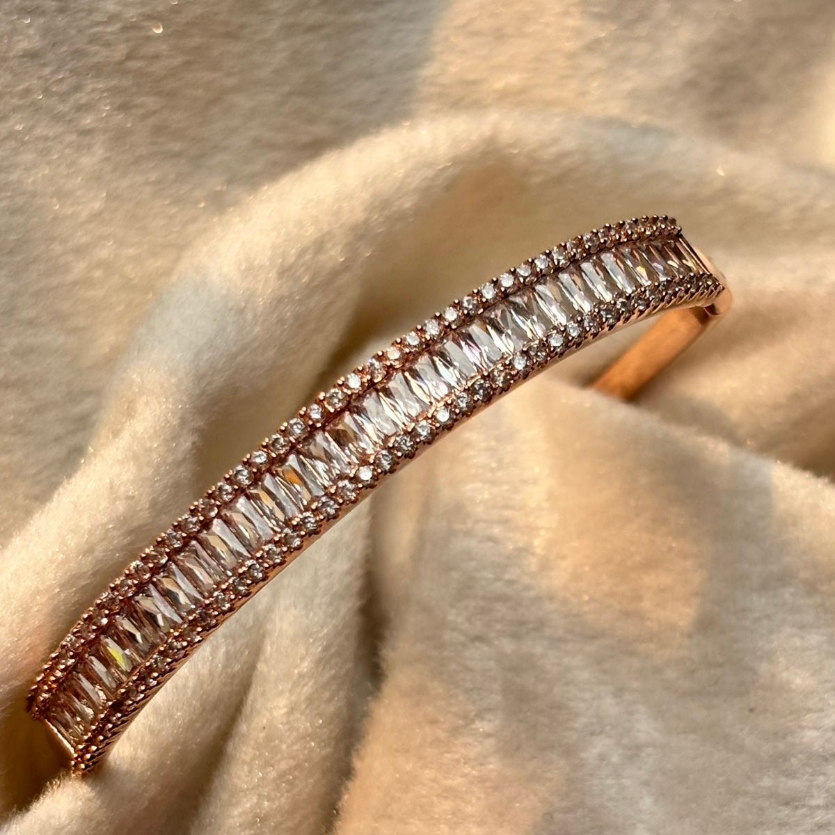 Premium Emerald Cut Diamond Bangle in Rose Gold