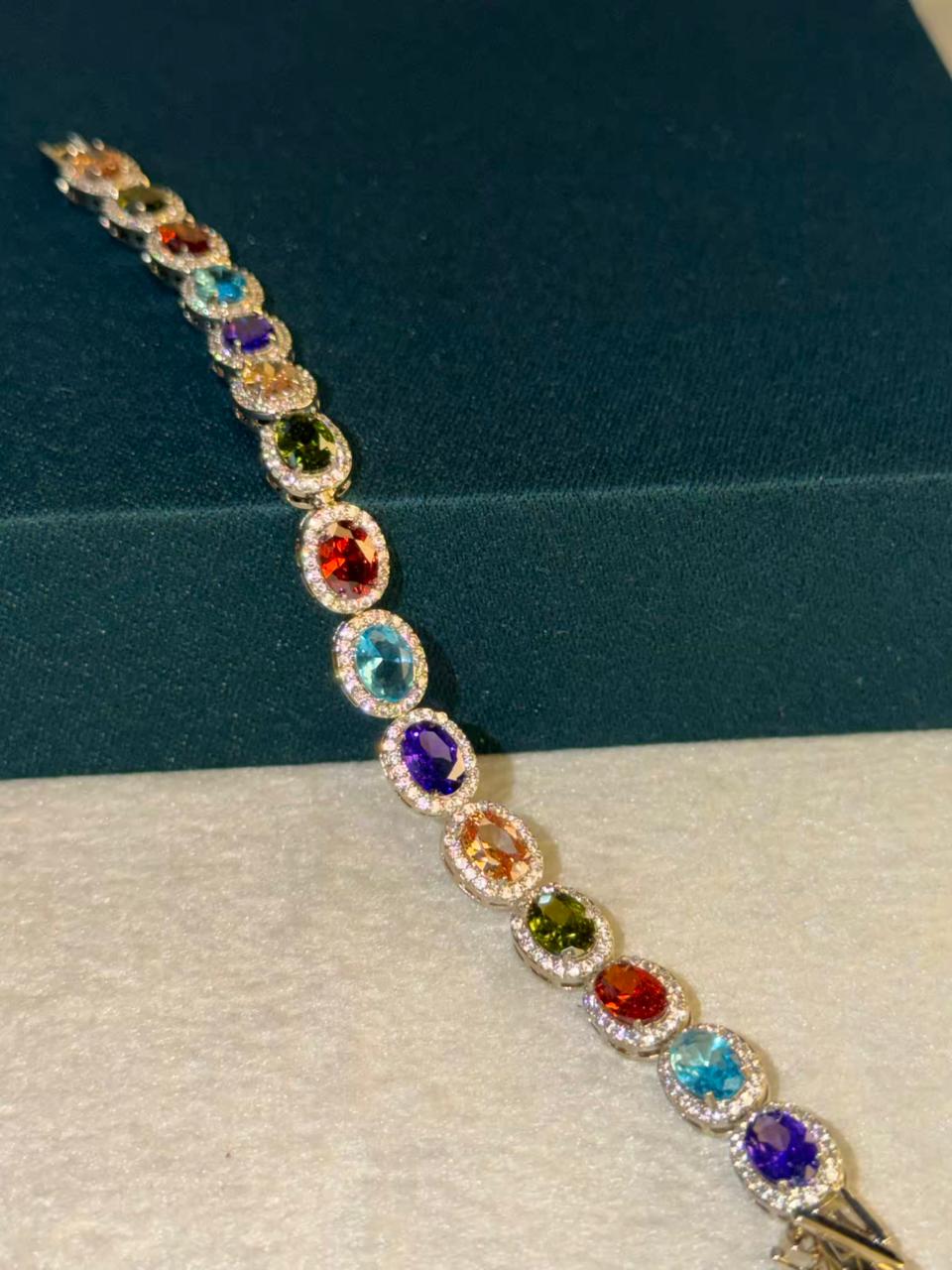 Multicolored Oval Stones Gold Plated Tennis Bracelet