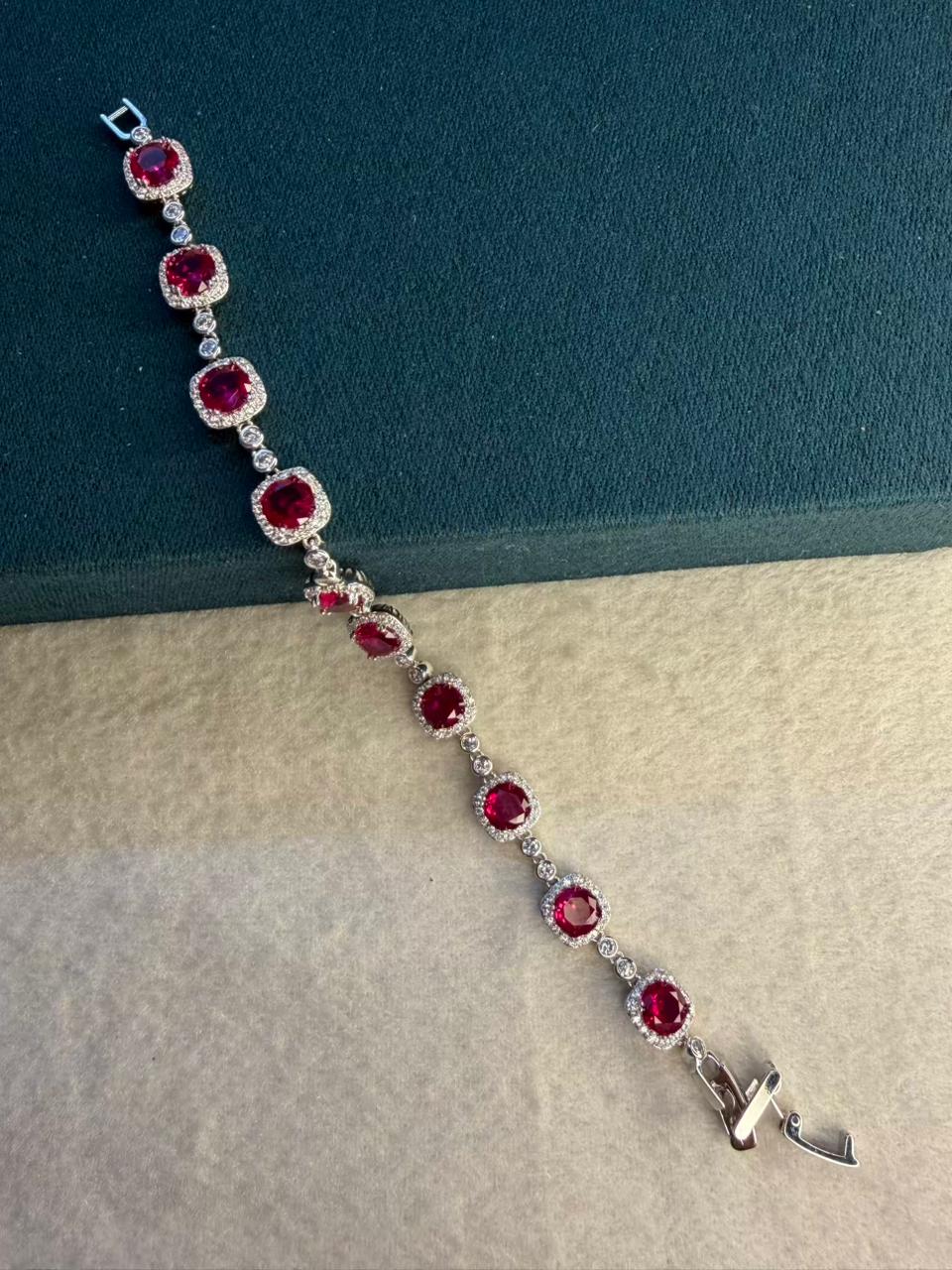 Red Square Stones Silver Plated Tennis Bracelet