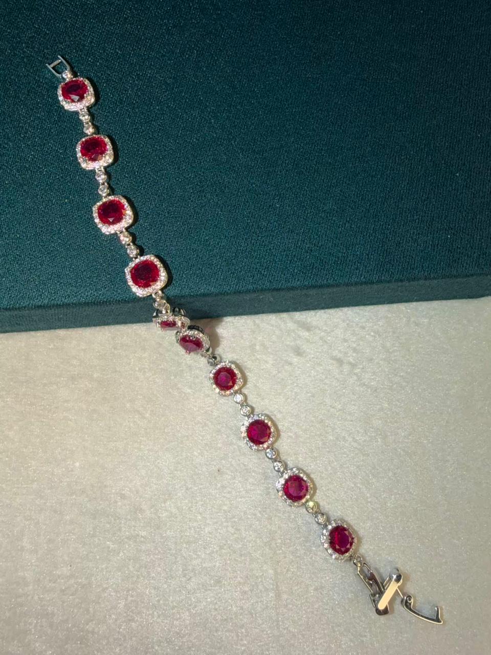 Red Square Stones Silver Plated Tennis Bracelet