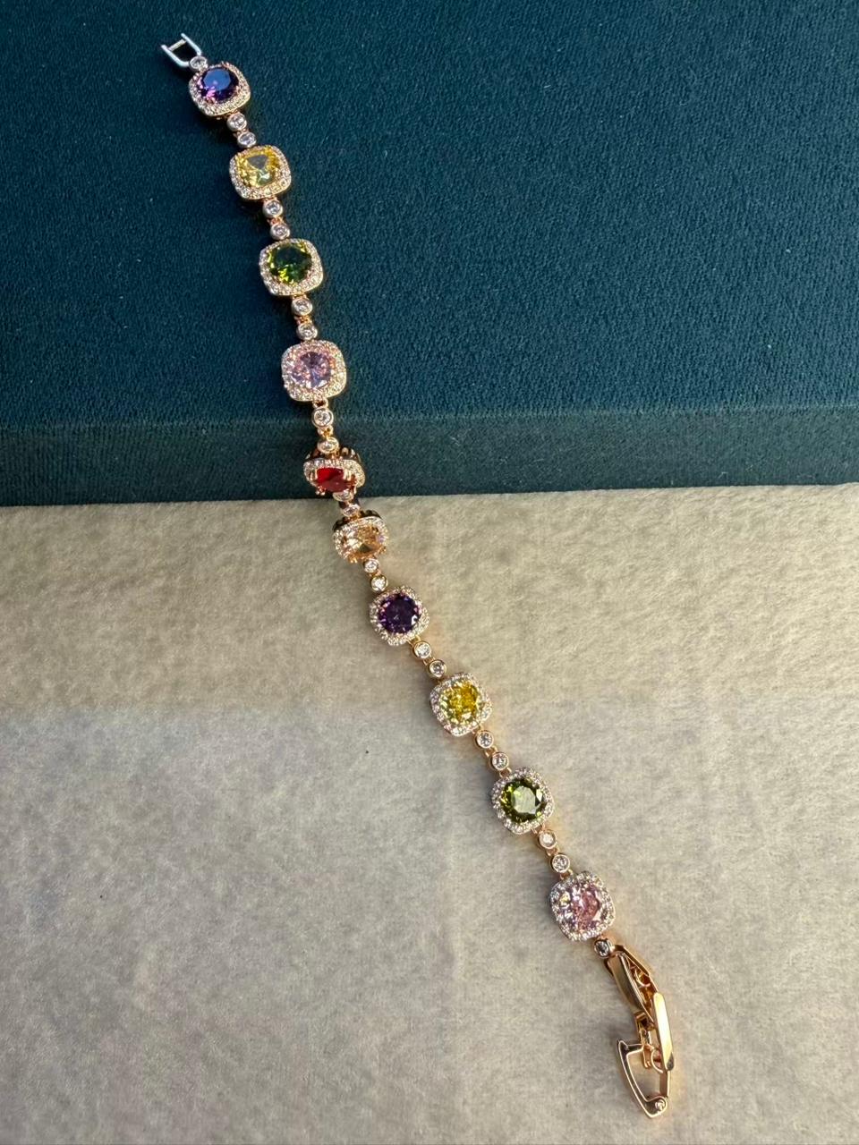 Multicolored Square Stones Rose Gold Plated Tennis Bracelet
