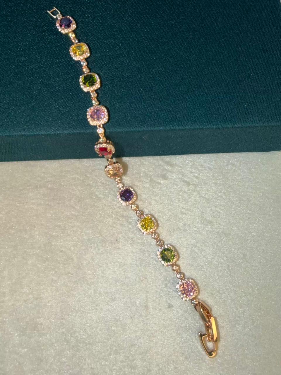 Multicolored Square Stones Rose Gold Plated Tennis Bracelet