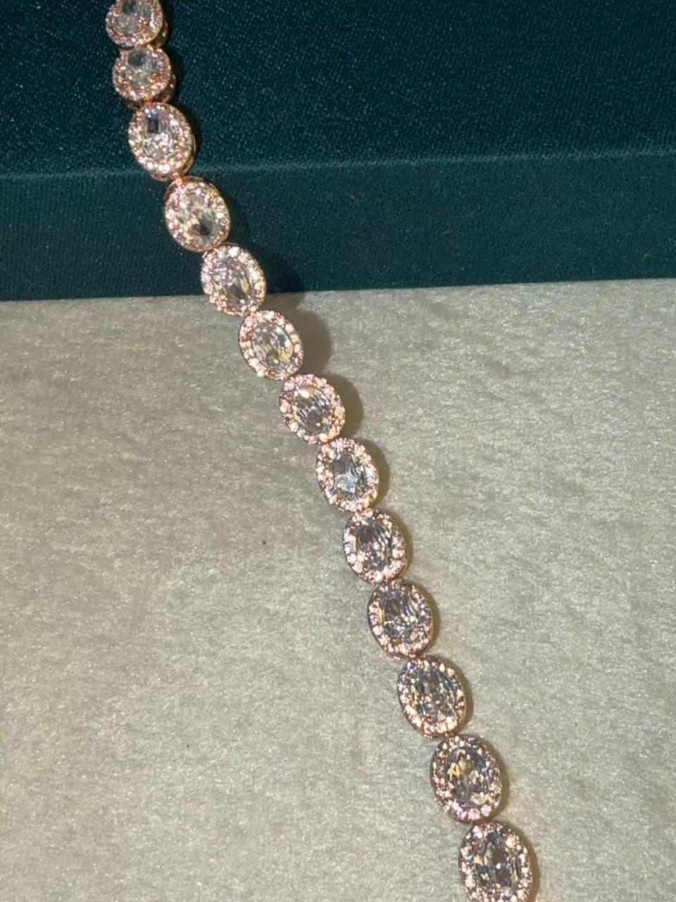 White Oval shaped Rose Gold Plated Tennis Bracelet