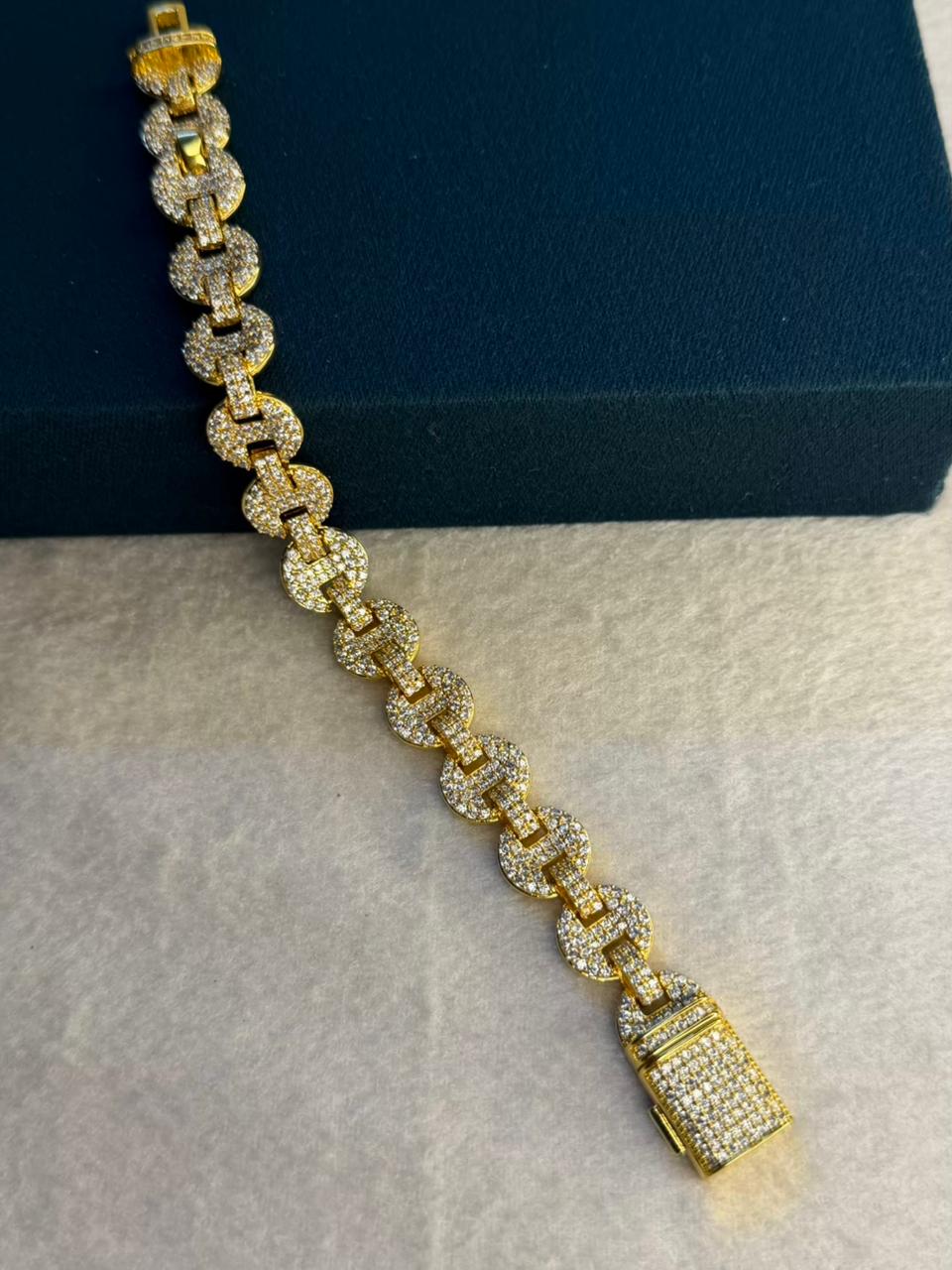 Loaded diamond Lock Chain Gold Plated Tennis Bracelet