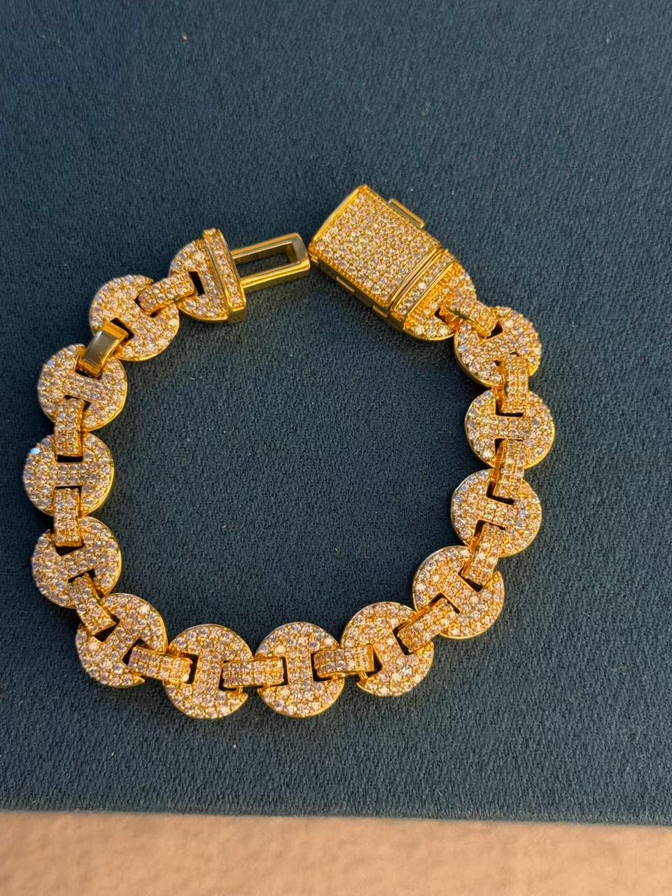 Loaded diamond Lock Chain Gold Plated Tennis Bracelet