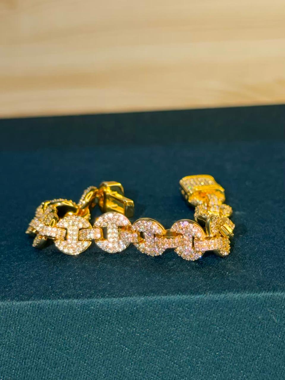 Loaded diamond Lock Chain Gold Plated Tennis Bracelet