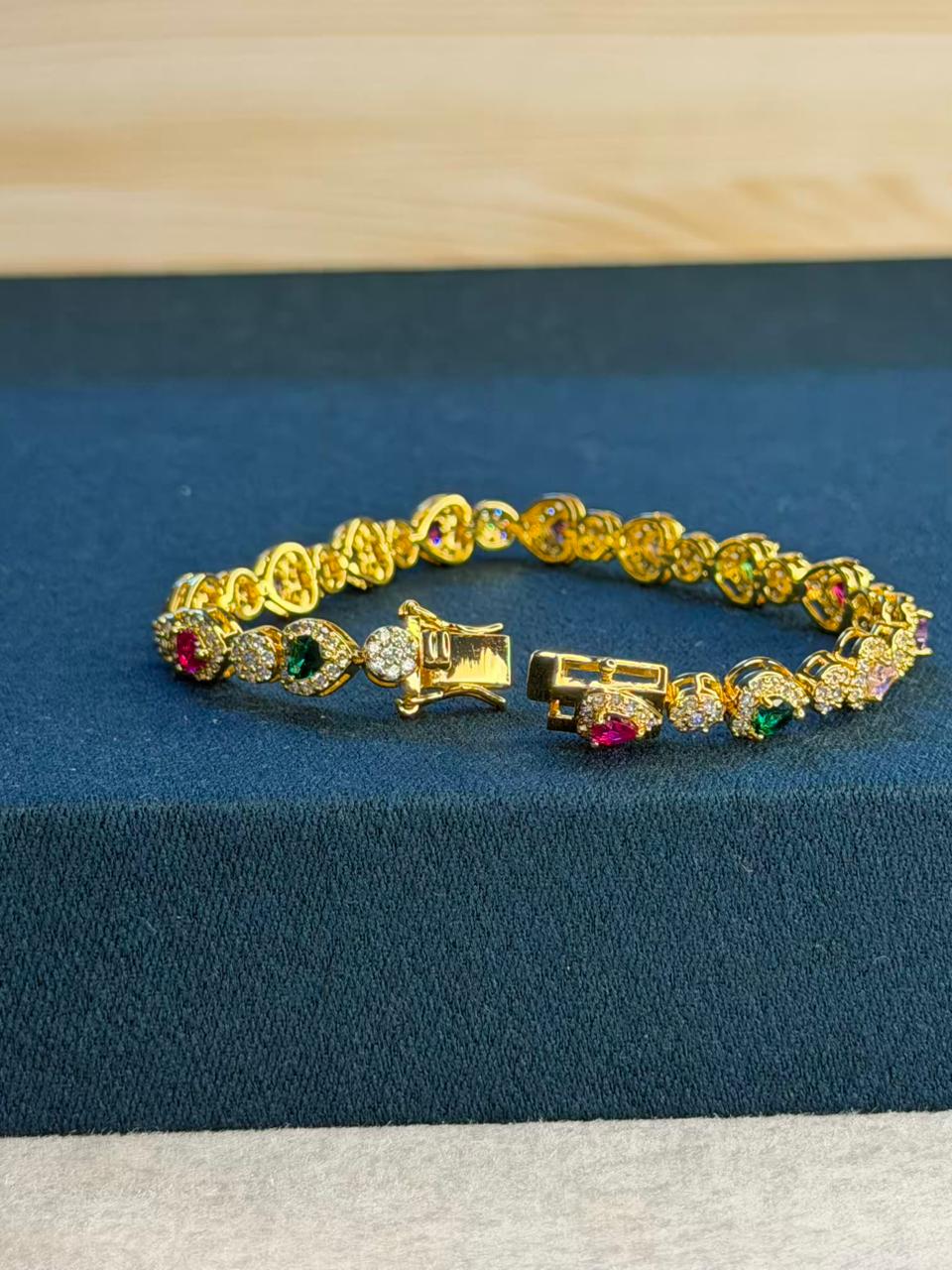 Multicolour Heart Shape Gold Plated Tennis Bracelet