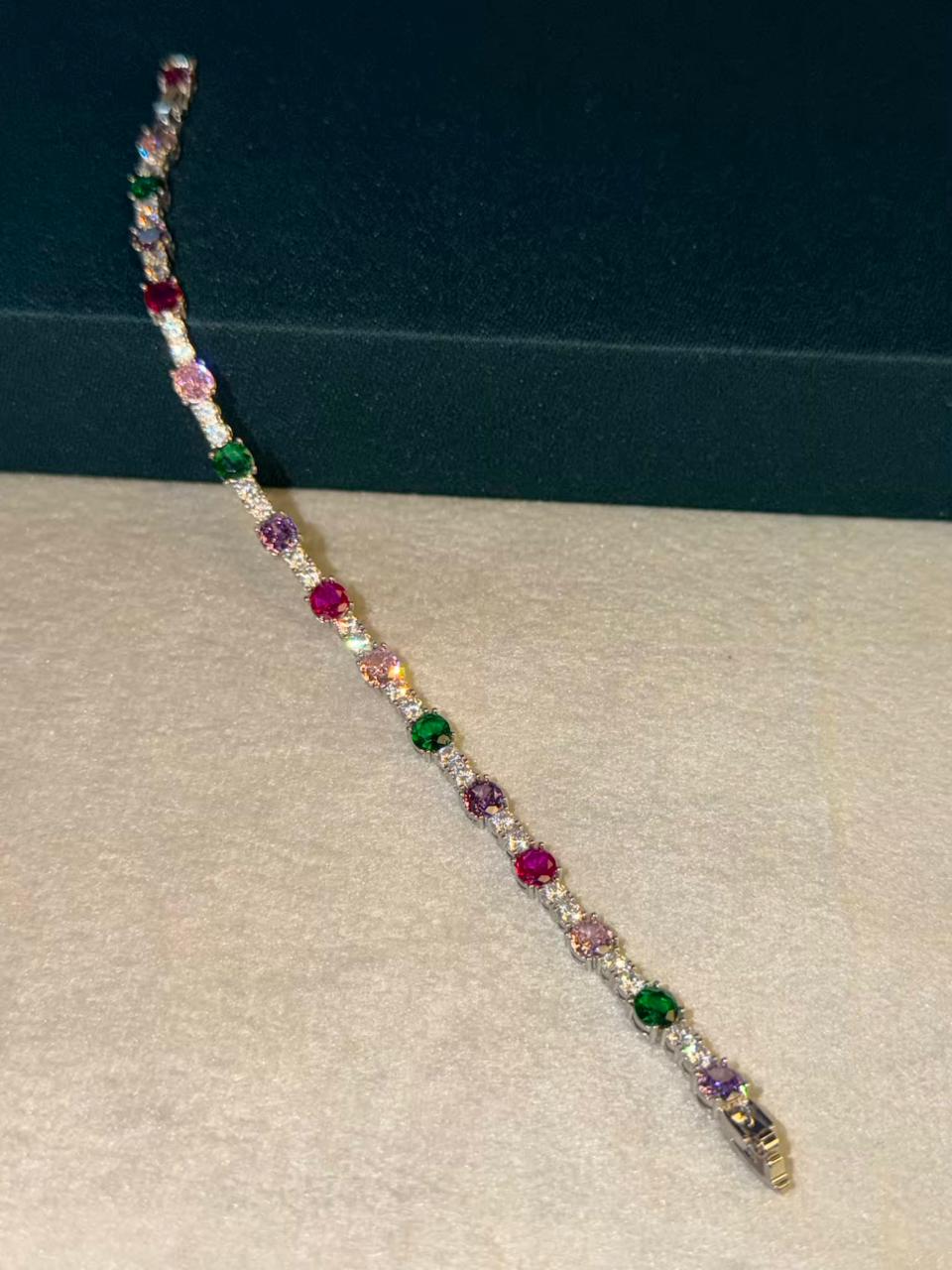 Multicolour Round Shape Silver Plated Tennis Bracelet