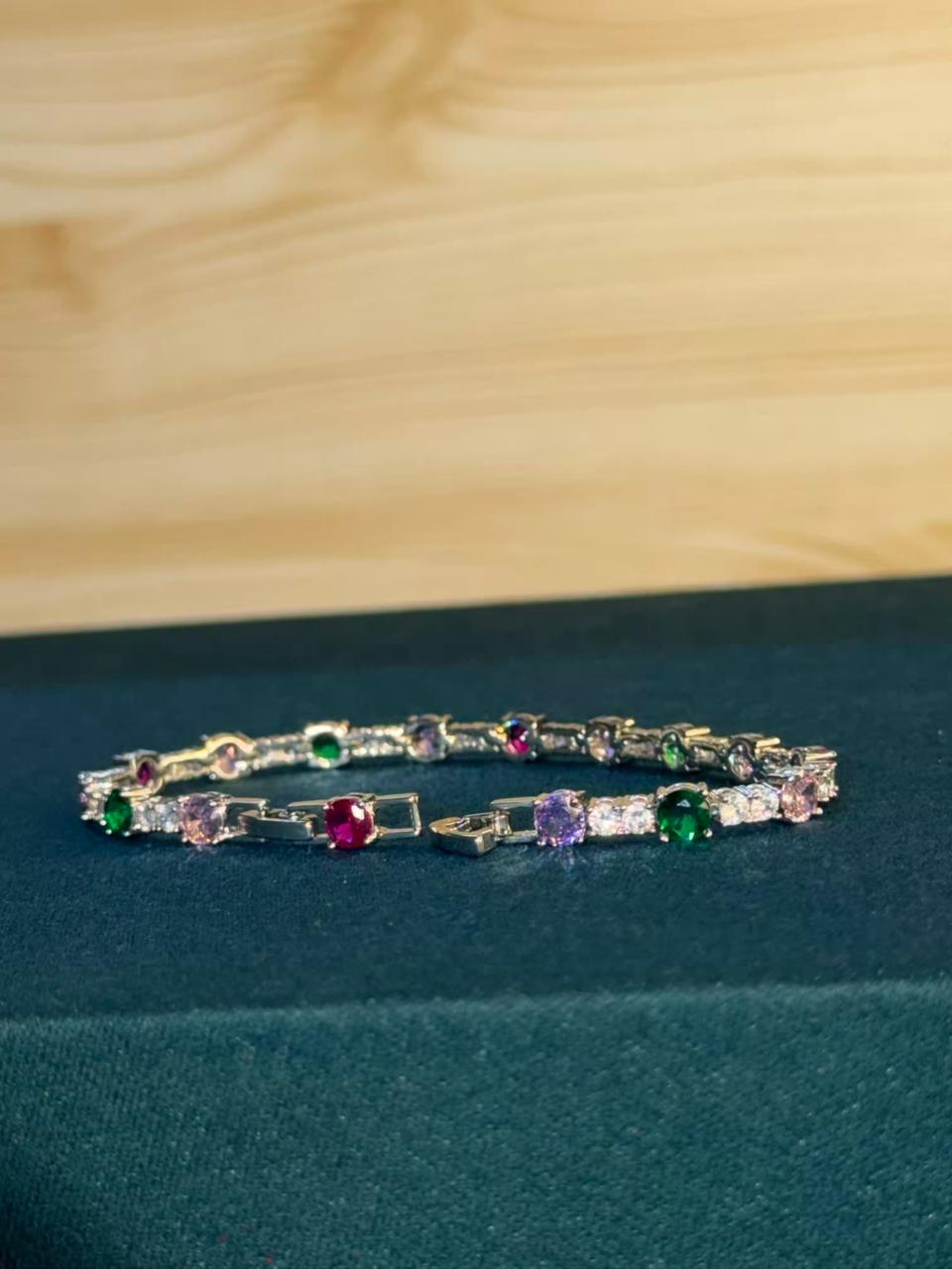 Multicolour Round Shape Silver Plated Tennis Bracelet
