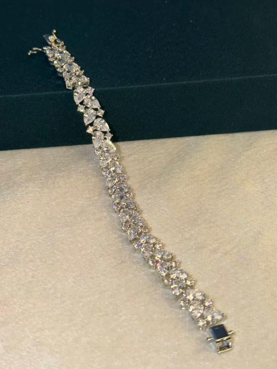 Geometric Drop Diamonds Silver Plated Tennis Bracelet