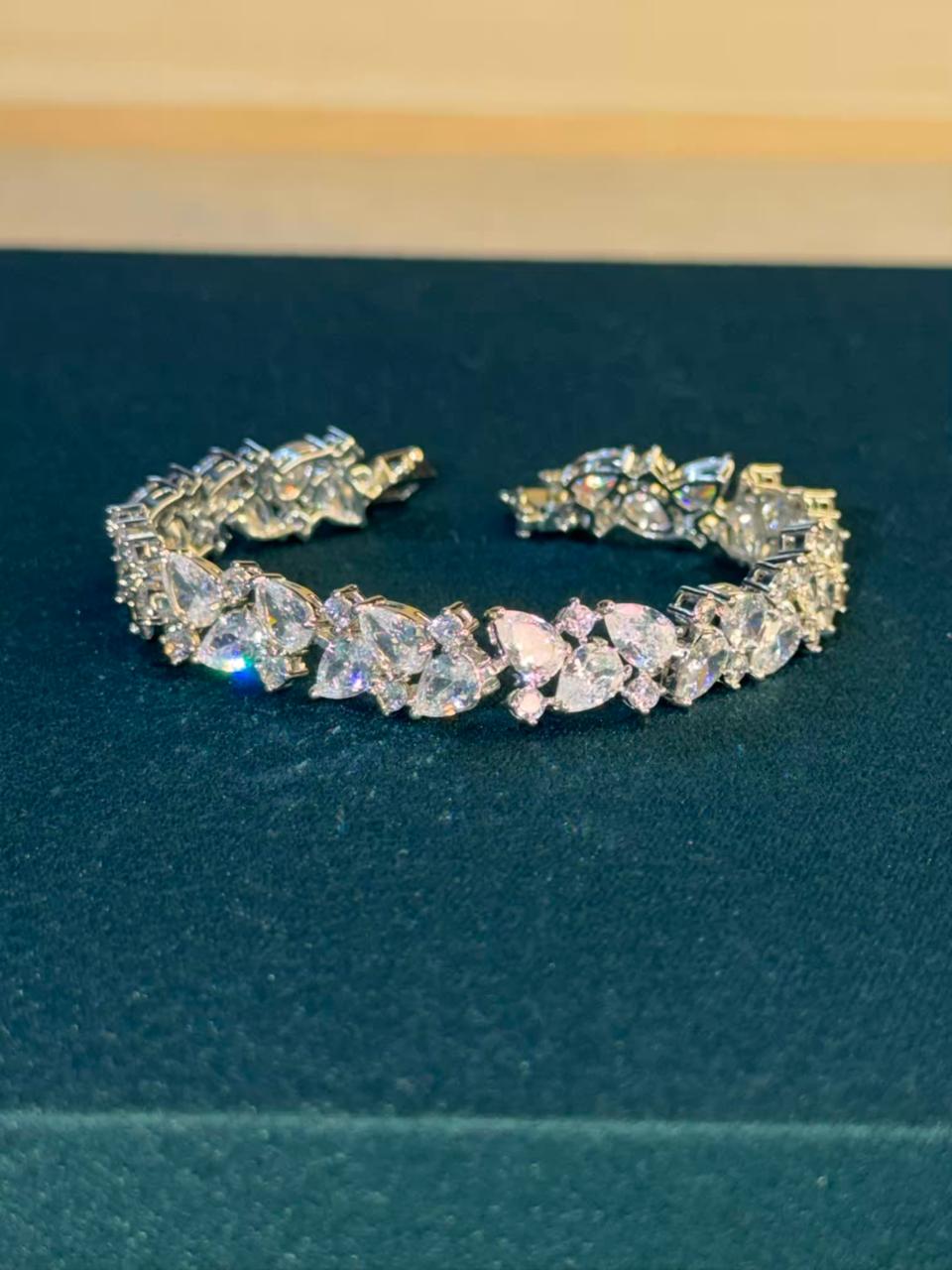 Geometric Drop Diamonds Silver Plated Tennis Bracelet